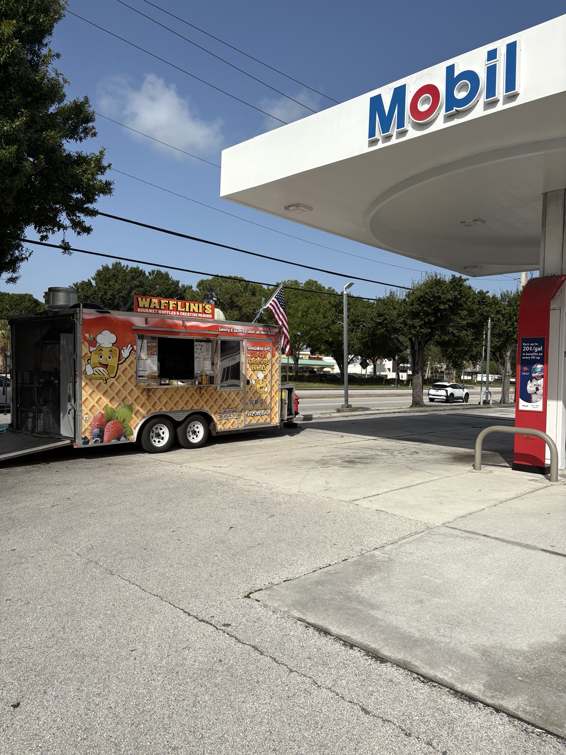 The Wafflini's food trailer parked at the Mobil Station in Port St. Lucie